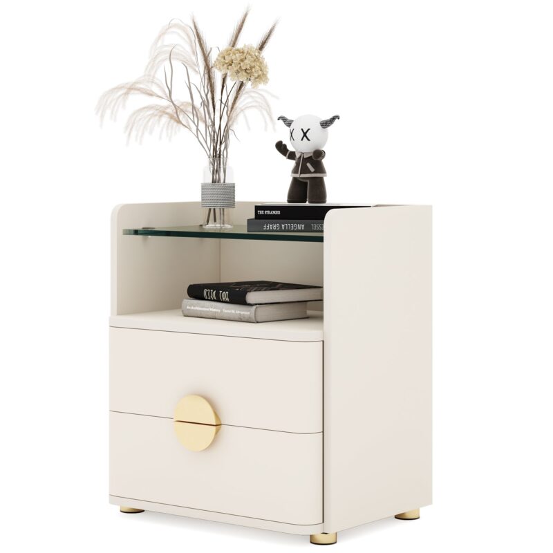 Nightstand, 2-Drawer Modern Bedside Table with Open Storage