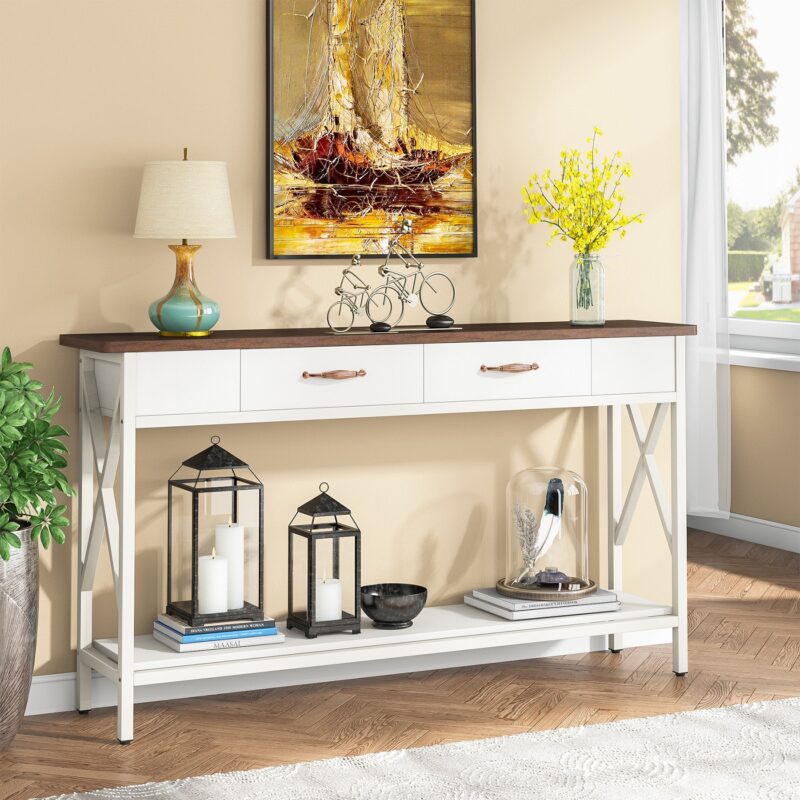 Console Table, 70.9" Sofa Table with Drawers & Storage Shelves - Image 2