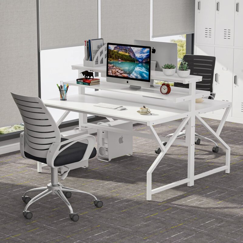 Computer Desk, 55" Office Desk Gaming Table with Monitor Stand - Image 8