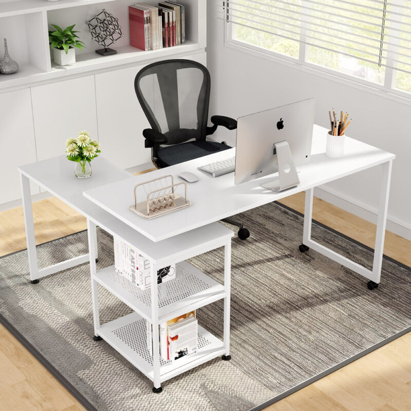 Rotating Desk, 360° Rotating Reversible L-Shaped Corner Desk - Image 2