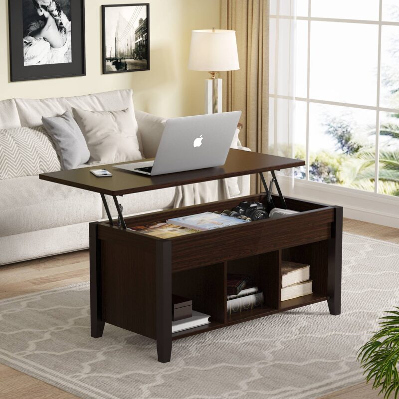 Coffee Table, Lift Top Center Table with Storage Shelves - Image 2