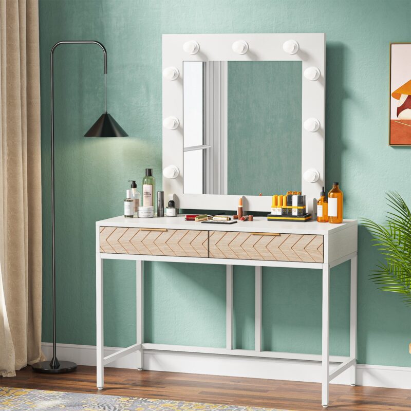 Vanity, Makeup Dressing Table with Lights and Drawers - Image 2