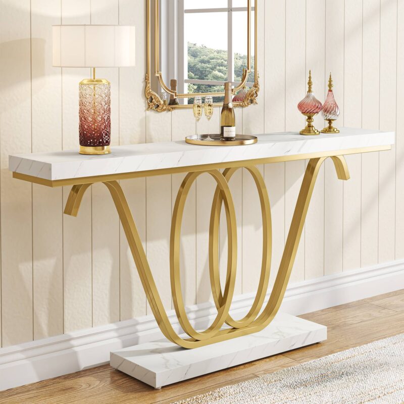 Console Table, 55 Inch Entryway Table Faux Marble Sofa Table