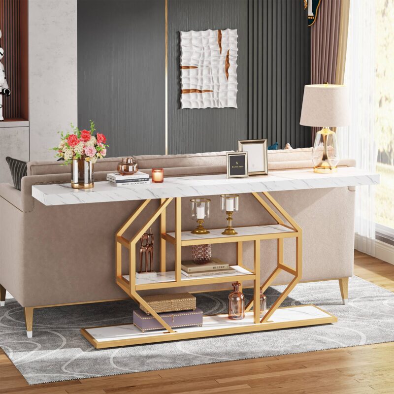 Console Table, 70.9 inch Sofa Table with 4 Tier Storage Shelves