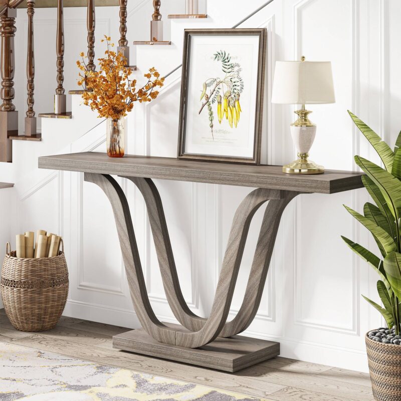 Console Table, 55 Inch Farmhouse Sofa Table Hallway Table - Image 3