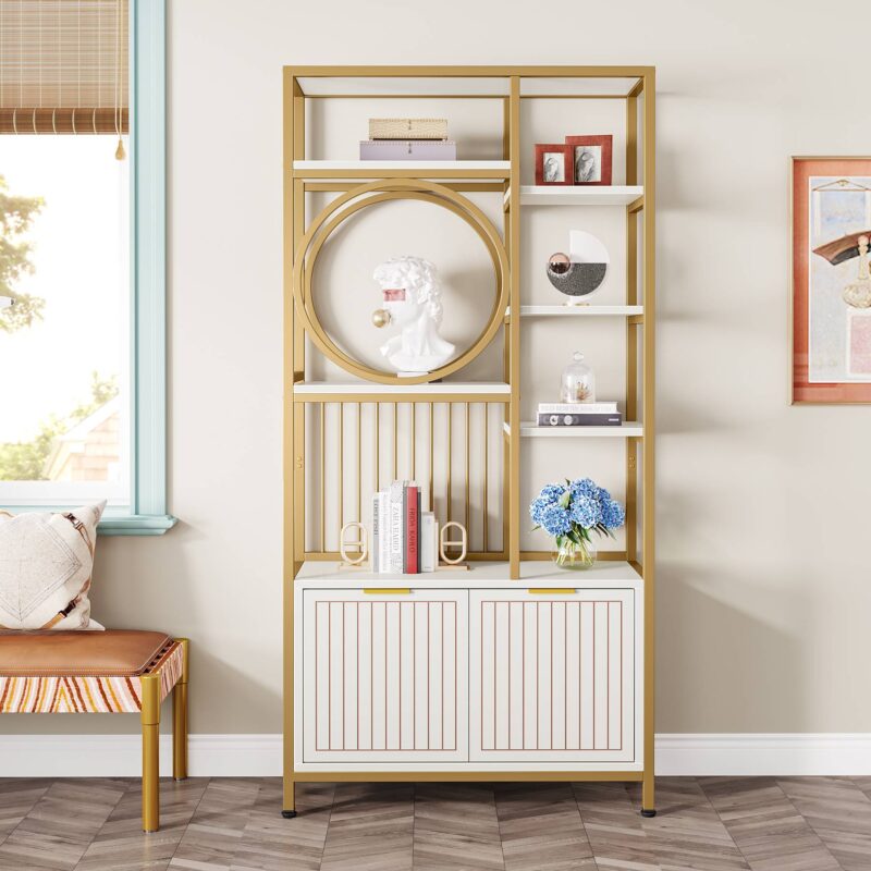 Bookshelf, 74.8" Modern  Etagere Bookcase with Storage Cabinet - Image 3