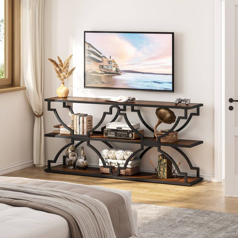 Console Table, 70.9" Industrial 3 Tiers TV Stand Hallway Sofa Table - Image 4