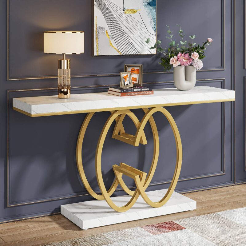 Console Table, 55" Faux Marble Sofa Accent Table for Hallway