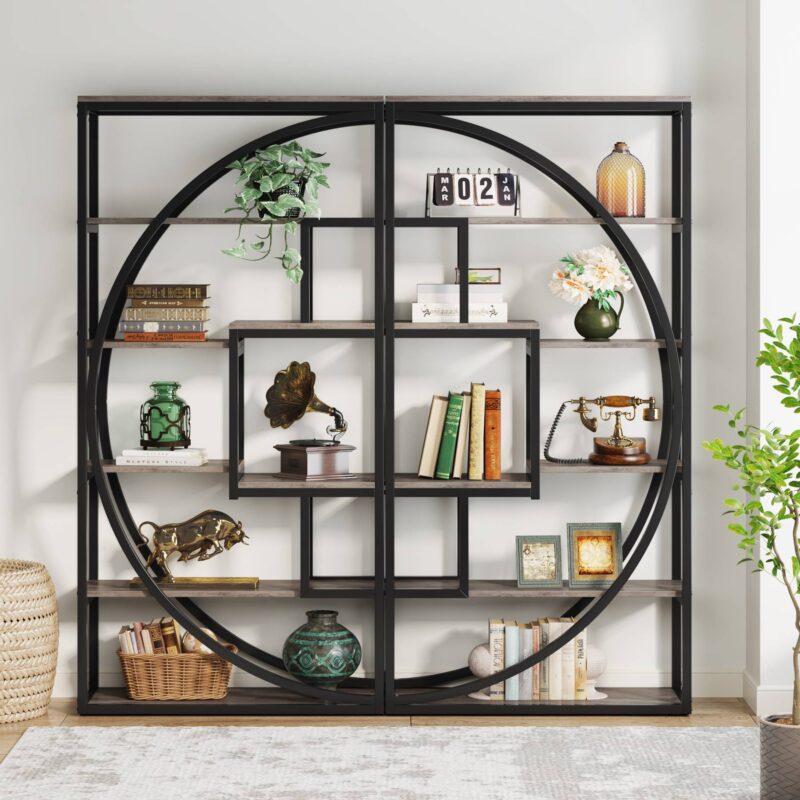 Bookshelf, Industrial Bookcase with 8 Open Storage Shelf - Image 9