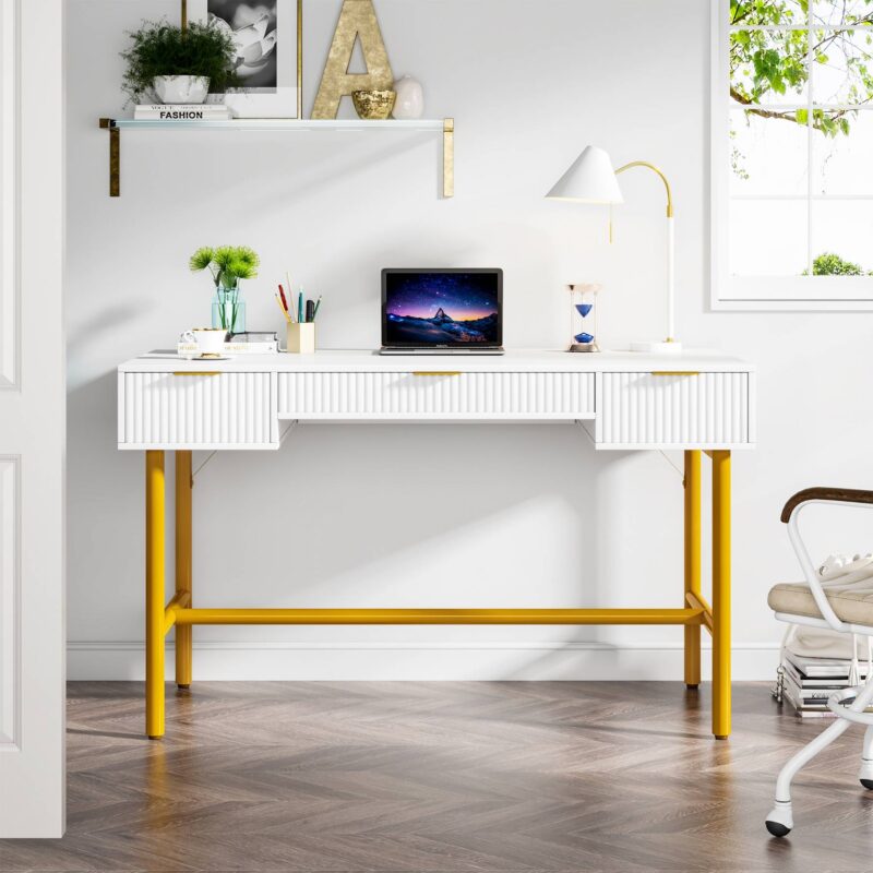 Computer Desk, 47.24” Modern Writing Desk with 3 Storage Drawers