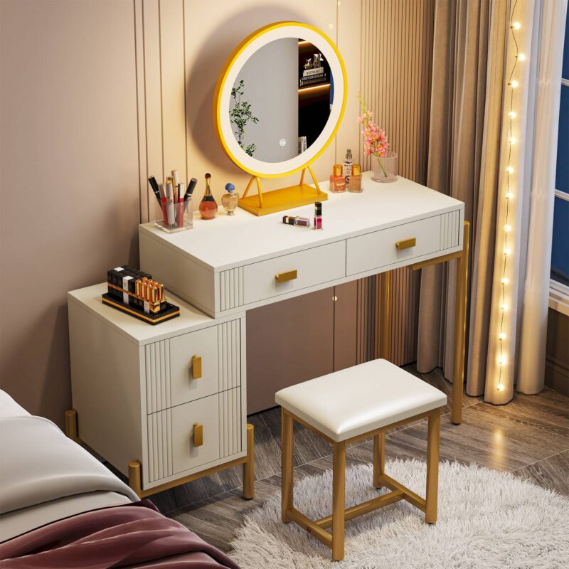 Vanity, Makeup Dressing Table Set with LED Lighted Mirror and Stool - Image 4