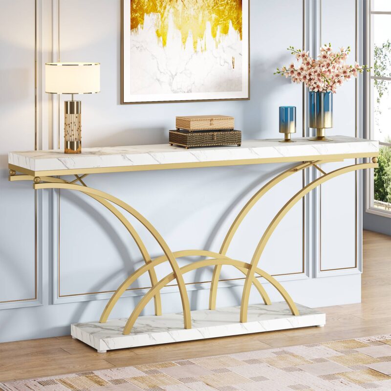 Console Table, 70.9" Sofa Table with Faux Marble Tabletop for Entryway