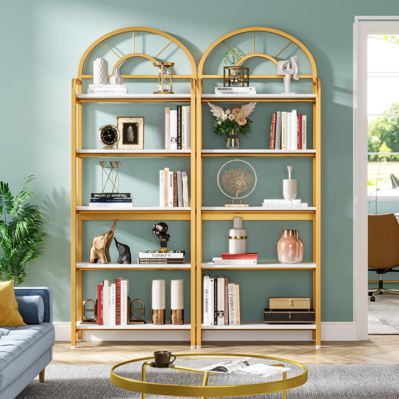 Bookshelf, 5-Tier Modern Arched Etagere Bookcase Storage Rack - Image 7