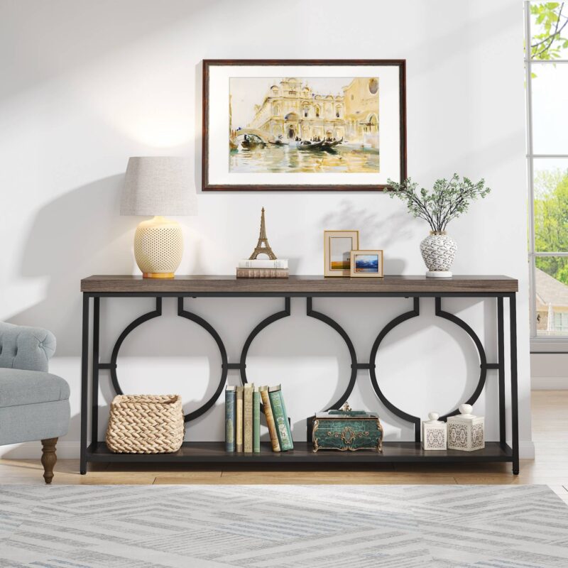 Console Table, 70.9" Sofa Table with 2 Tier Storage Shelves - Image 3