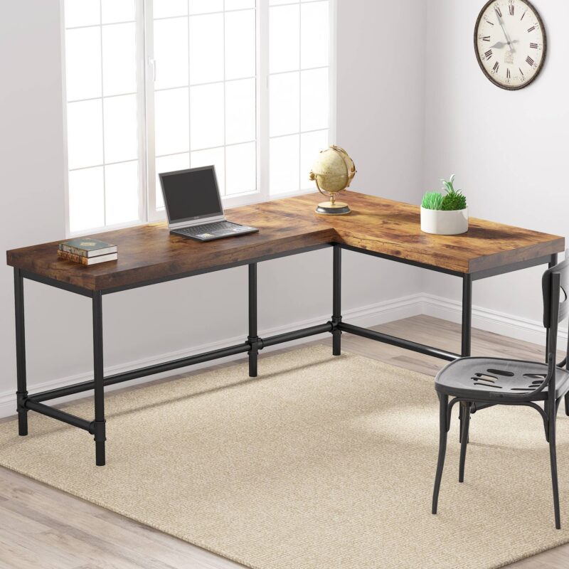 L-Shaped Desk, 67" Industrial Reversible Computer Corner Desk