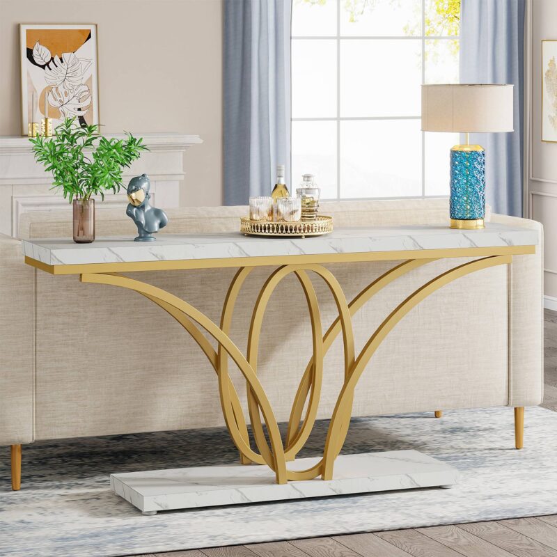 Console Table, 70.9 inch Faux Marble Sofa Entryway Table - Image 3