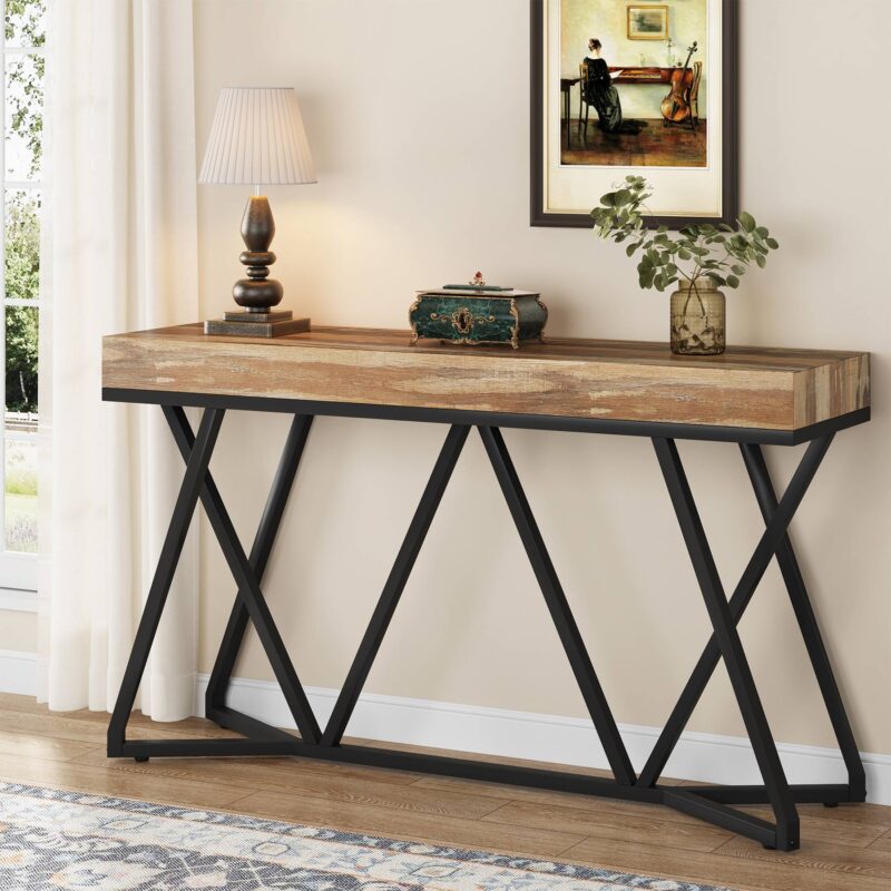 Console Table, 55" Farmhouse Sofa Table Wood Entryway Table