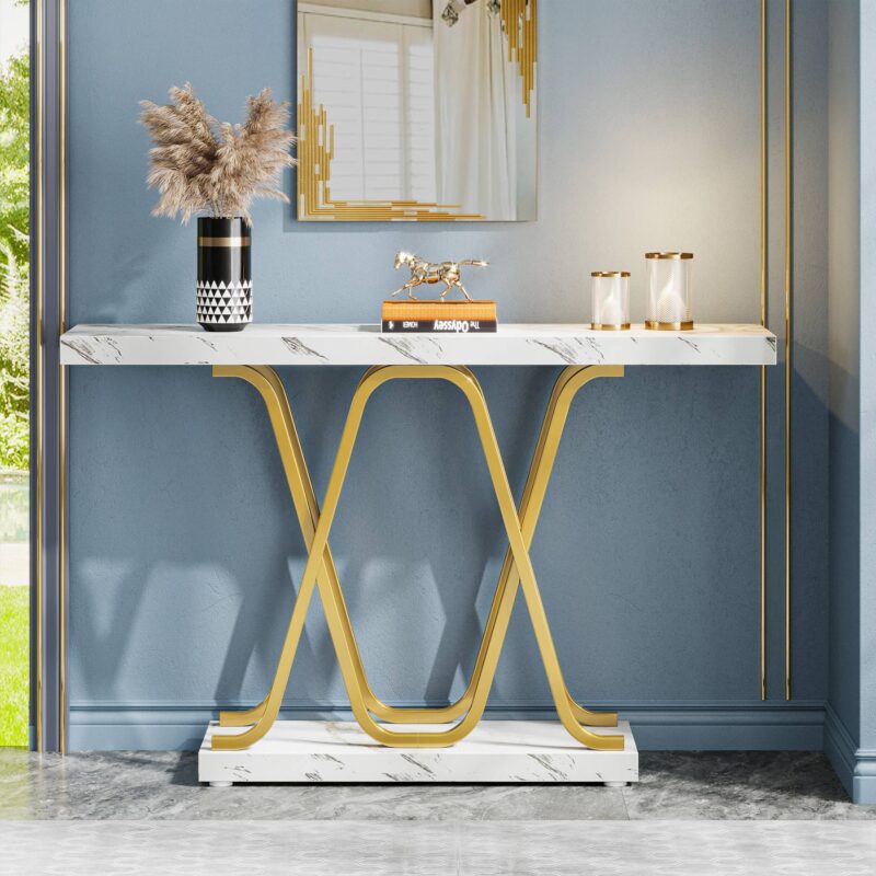 Console Table, 2-tier Modern 39" Sofa Table with Faux Marble Top - Image 3