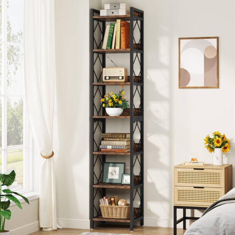 Corner Shelf, 78.7" Narrow Bookshelf 7 Tier Corner Bookcase - Image 3