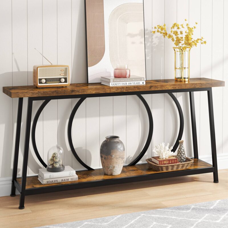 Console Table, 70.9" Sofa Entryway Table with 2 Open Storage Shelves