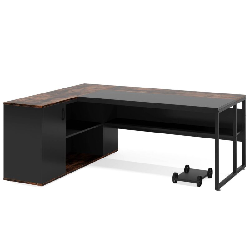 L-Shaped Desk, 71 inch Executive Desk with Shelves & Cabinet - Image 2