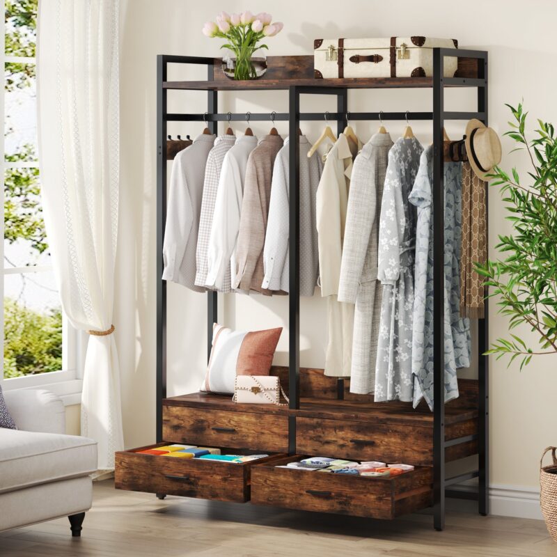 Freestanding Closet Organizer, Garment Rack with Drawers & Shelves - Image 3