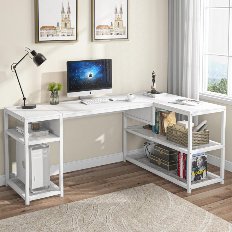 Lift Top L-Shaped Desk, Industrial Height Adjustable Corner Desk - Image 8