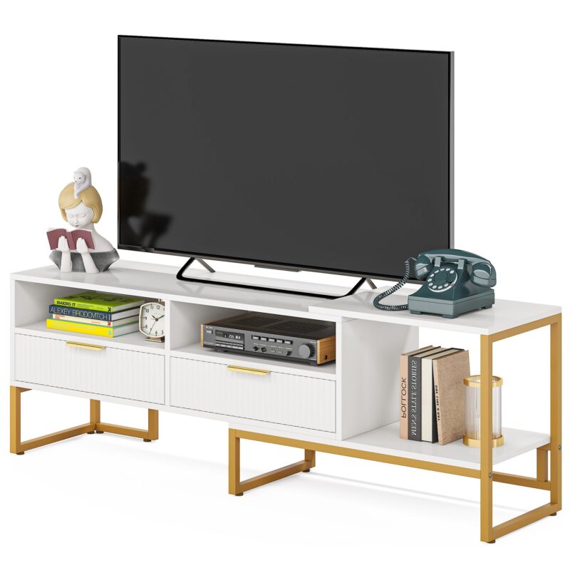 TV Stand, 63" Media Console with 2 Drawers and Shelves