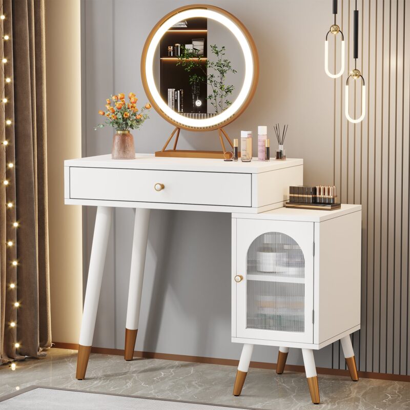 Vanity, Makeup Dressing Table with Drawer and Storage Cabinet - Image 2