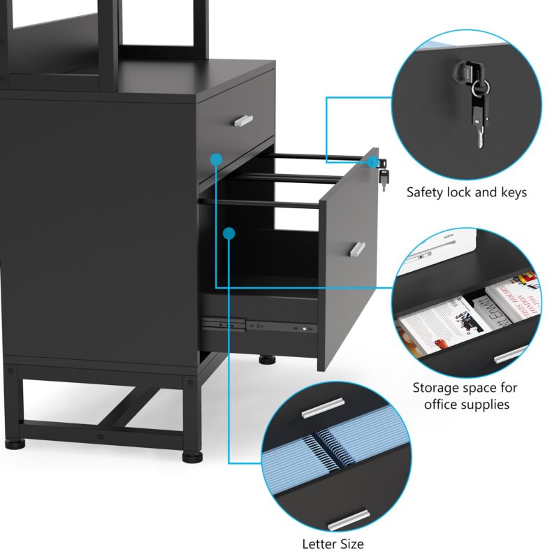 File Cabinet, 2 Drawers Letter Size Filing Cabinet Printer Stand - Image 6