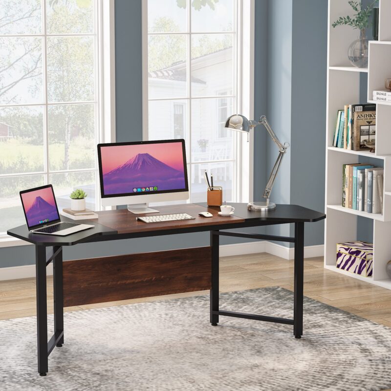 Computer Desk, 66.5" Wing-Shaped Executive Desk Study Table - Image 3