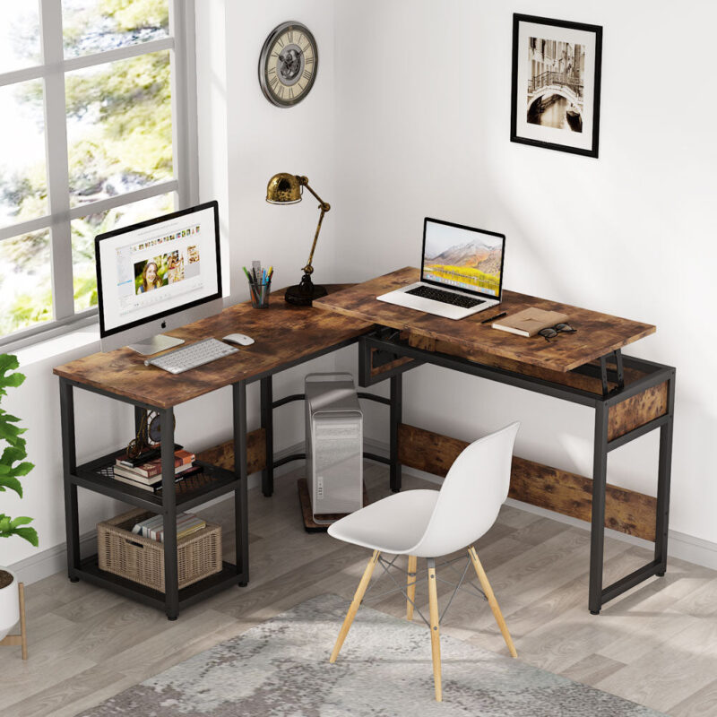 L-Shaped Desk,  Sit to Stand Corner Computer Desk with Lift Top - Image 3