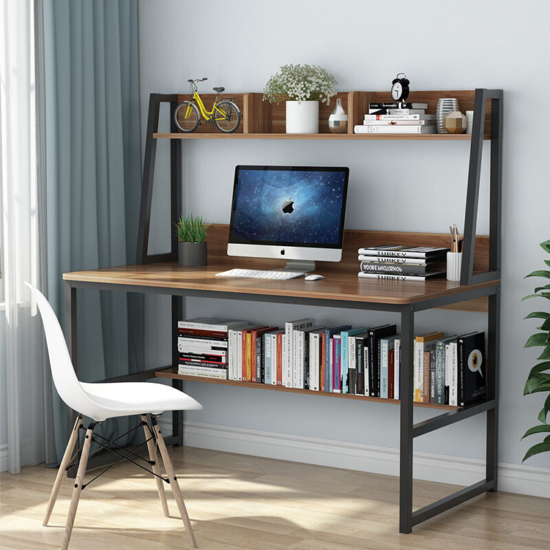 Computer Desk, Heavy Duty Writing Desk with Hutch & Bookshelf - Image 9