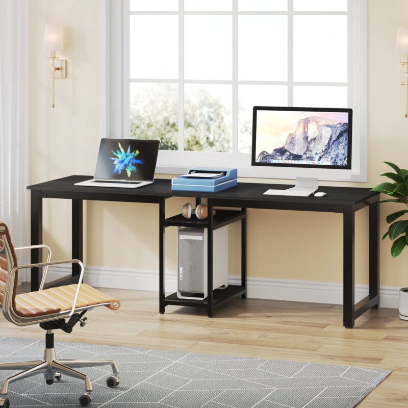 Two Person Desk, 78 Inches Computer Desk with Storage Shelves