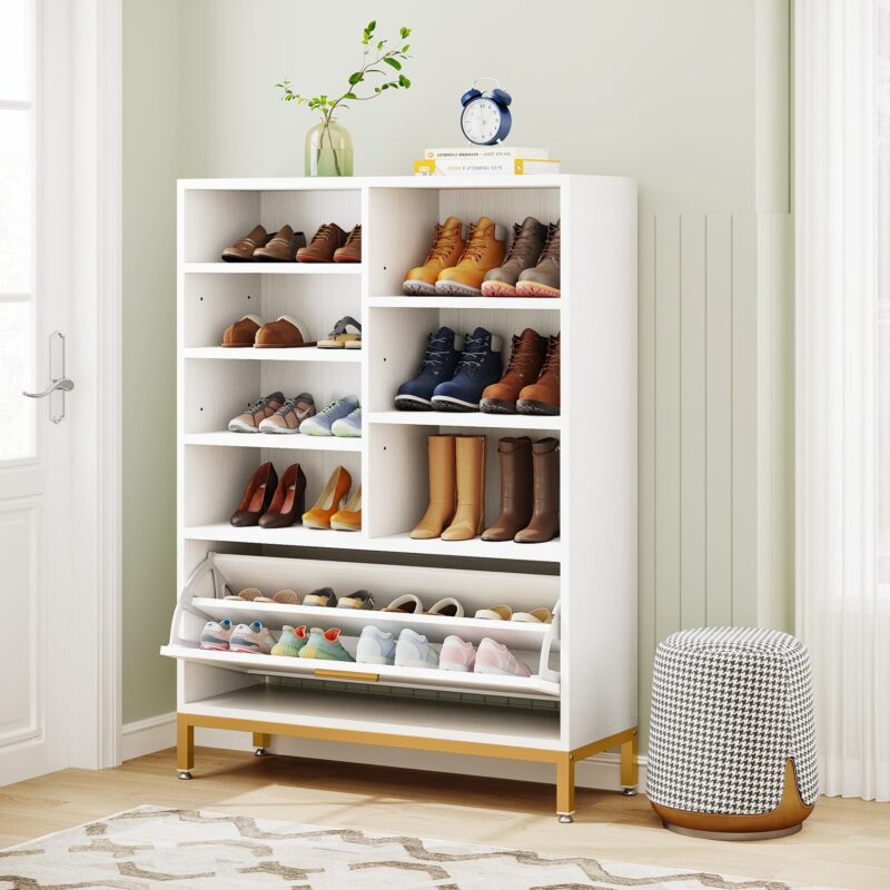 Shoe Cabinet, 7-Tier Shoe Rack with Flip Door & Adjustable Shelves - Image 3