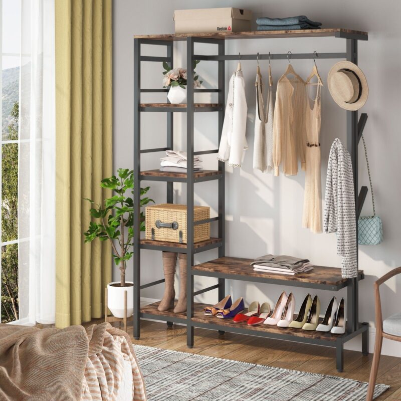 Freestanding Closet Organizer, Garment Rack with 4-Tier Shelves - Image 3