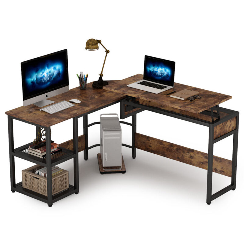 L-Shaped Desk,  Sit to Stand Corner Computer Desk with Lift Top - Image 2