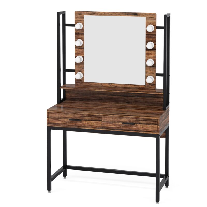 Vanity, Makeup Dressing Table with 8 LED Lights and 2 Drawers - Image 2