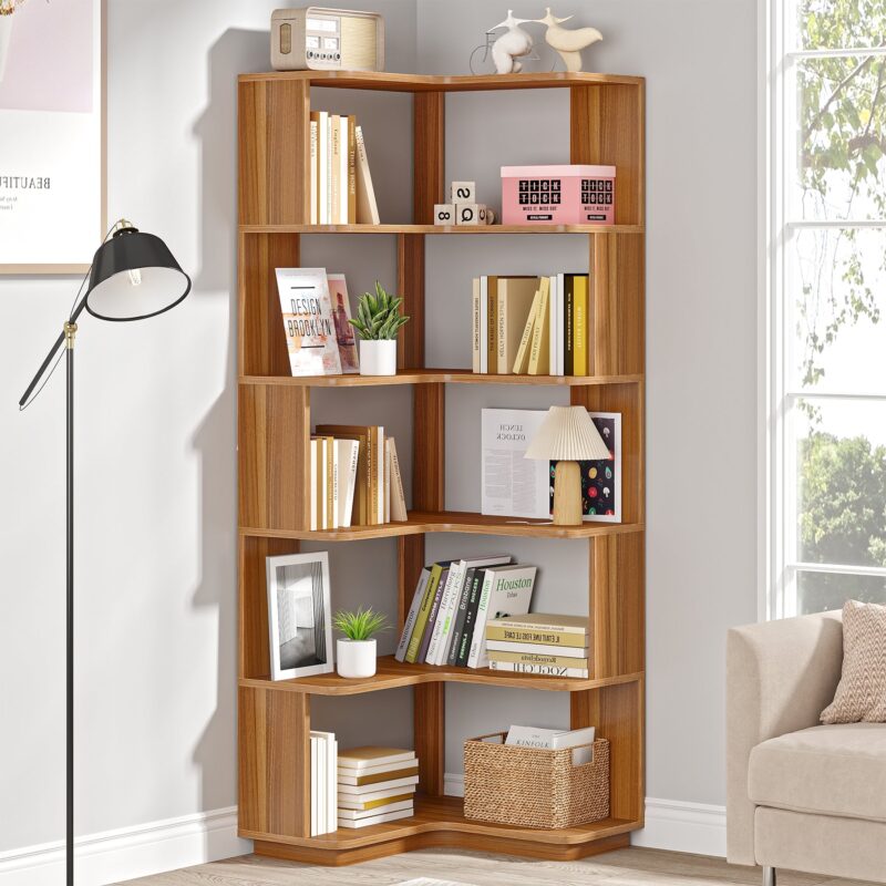 Corner Bookshelf, 6-Tier Corner Bookcase Display Rack