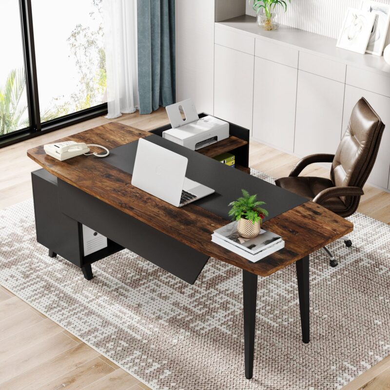 70.9" L-Shaped Executive Desk, Large Computer Desk with 47" File Cabinet - Image 4