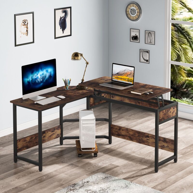 L-Shaped Desk, Height Adjustable Standing Desk with Lift Top - Image 3