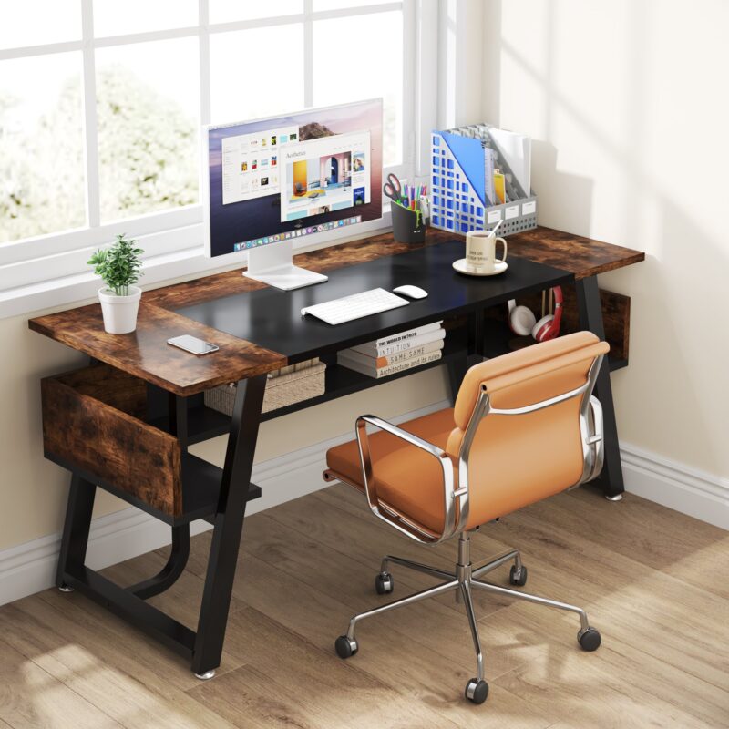 Executive Desk, 63" Computer Office  Desk with Storage Shelf - Image 4