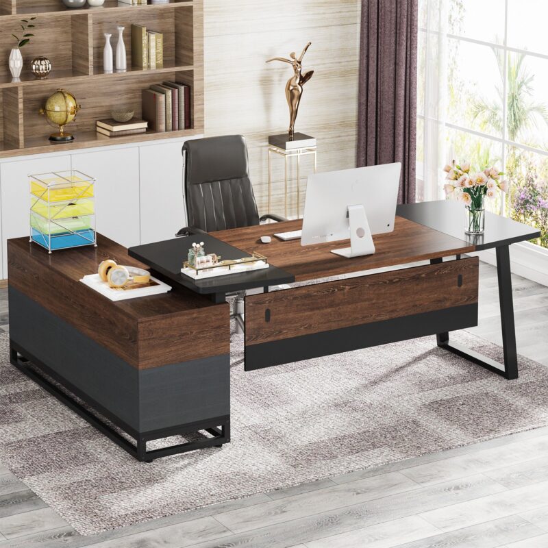 L-Shaped Desk, 67" Executive Desk with 55" Lateral File Cabinet - Image 2