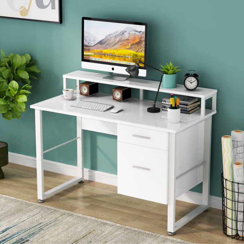 Computer Desk, 47 Inches Modern Writing Desk with 2 Drawers