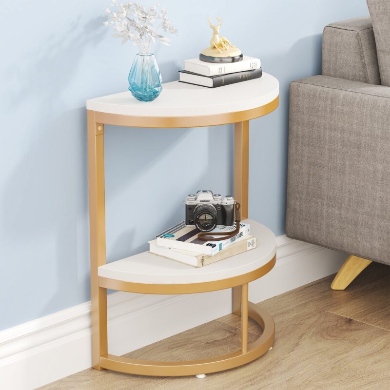 End Table, Half Round Narrow Side Table with Metal Frame - Image 13