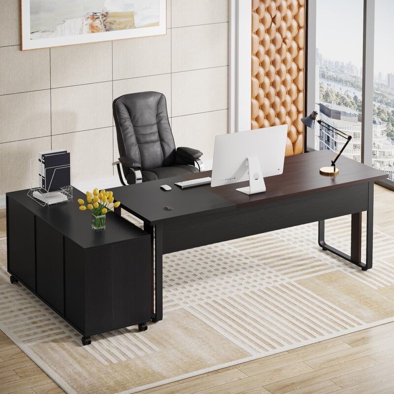 70.8" Executive Desk with 47" Mobile File Cabinet, L Shaped Computer Desk - Image 2