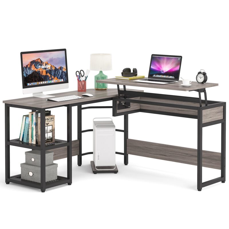 L-Shaped Desk,  Sit to Stand Corner Computer Desk with Lift Top - Image 11