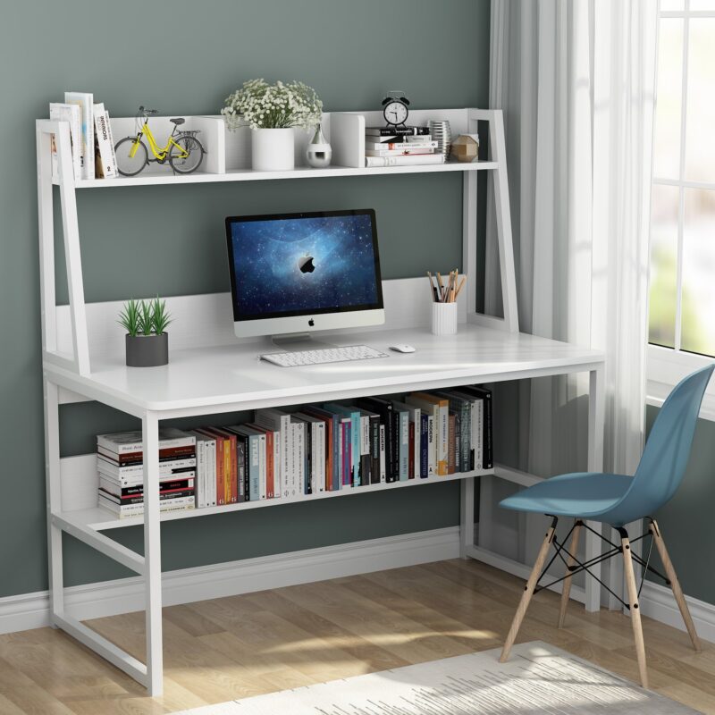 Computer Desk, Heavy Duty Writing Desk with Hutch & Bookshelf - Image 7