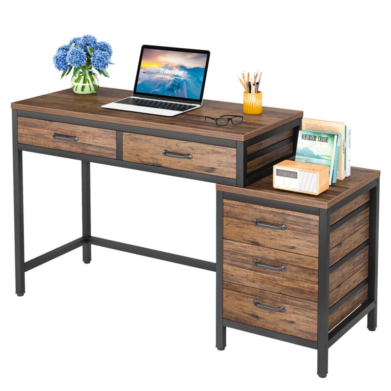 Computer Desk, Study Writing Table with Drawers & File Cabinet