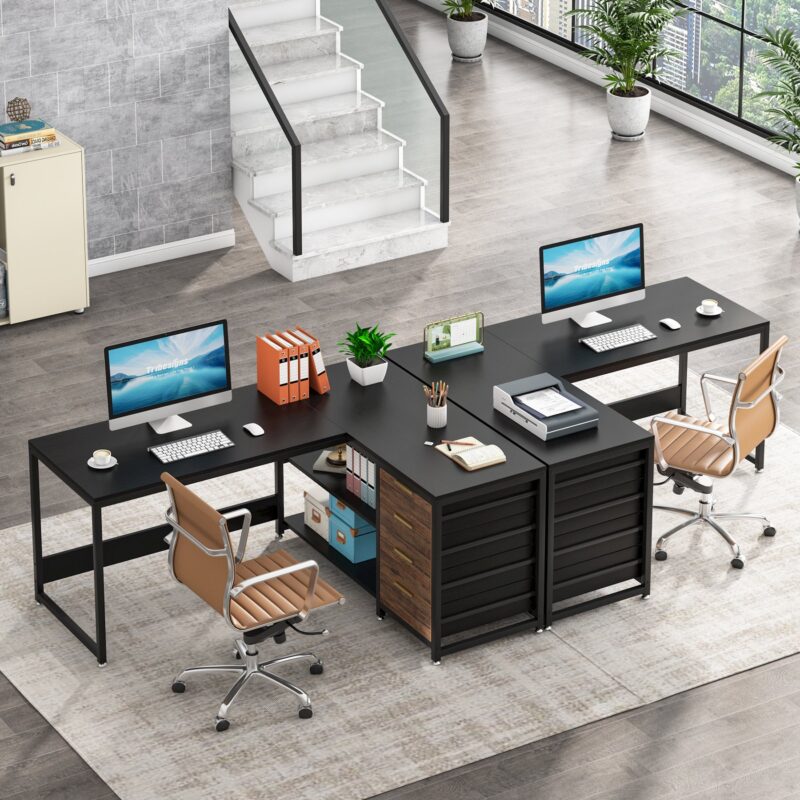 L-Shaped Desk, 59" Reversible Corner Desk with Drawers & Shelves - Image 4